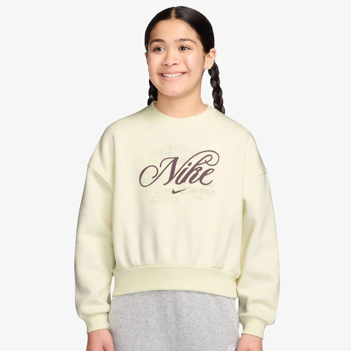 NIKE DUKS NSW CLUB FLEECE BOXY CREW GRAPHIC ZA DEVOJČICE